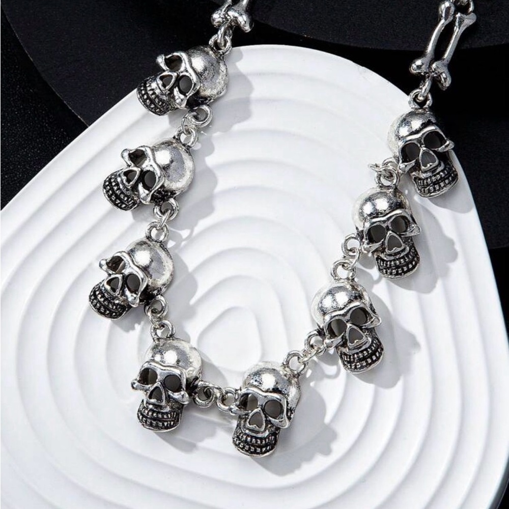 Silver Skull Choker Necklace - Picture 5 of 5